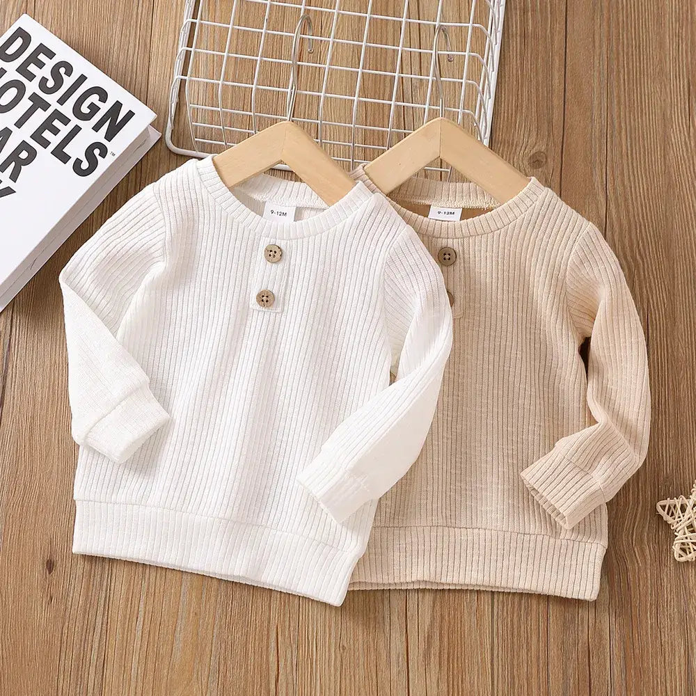 White or Apricot Knitted Long-sleeve Top